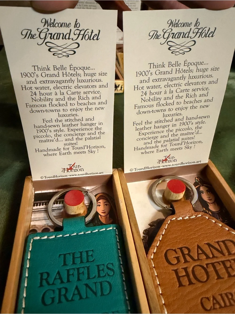 NWT 4 Belle Epoque Style Stitched Leather Keychains Travel Hotels Luggage Tags